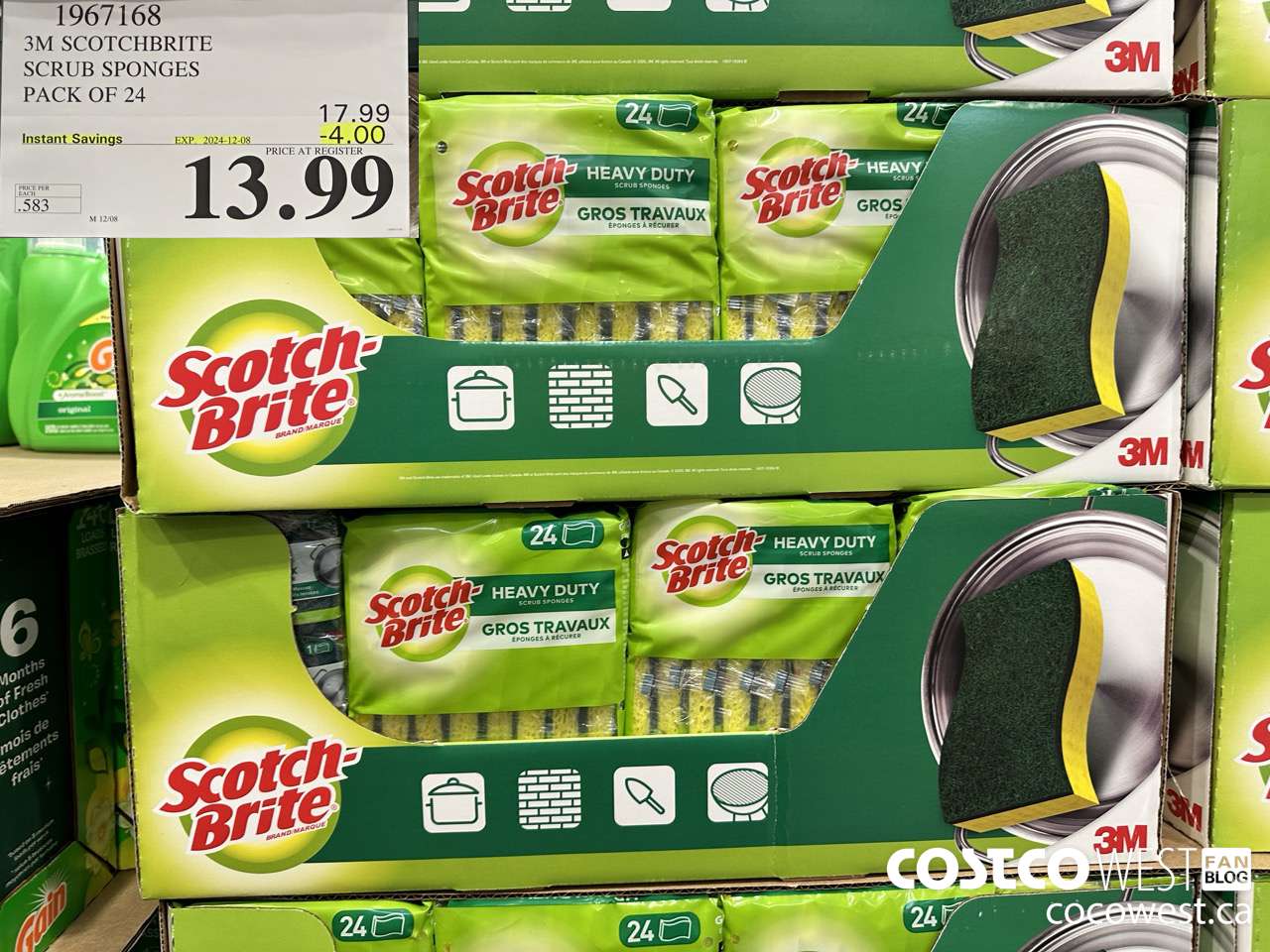 1967168 3M SCOTCHBRITE SCRUB SPONGES PACK OF 24 ($4.00 INSTANT SAVINGS EXPIRES ON 2024-12-08) $13.99