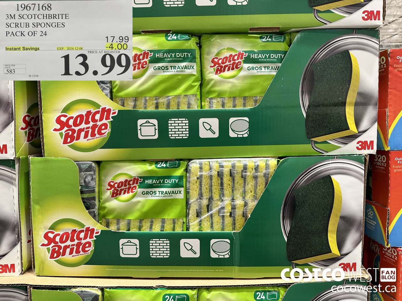 1967168 3M SCOTCHBRITE SCRUB SPONGES PACK OF 24 ($4.00 INSTANT SAVINGS EXPIRES ON 2024-12-08) $13.99