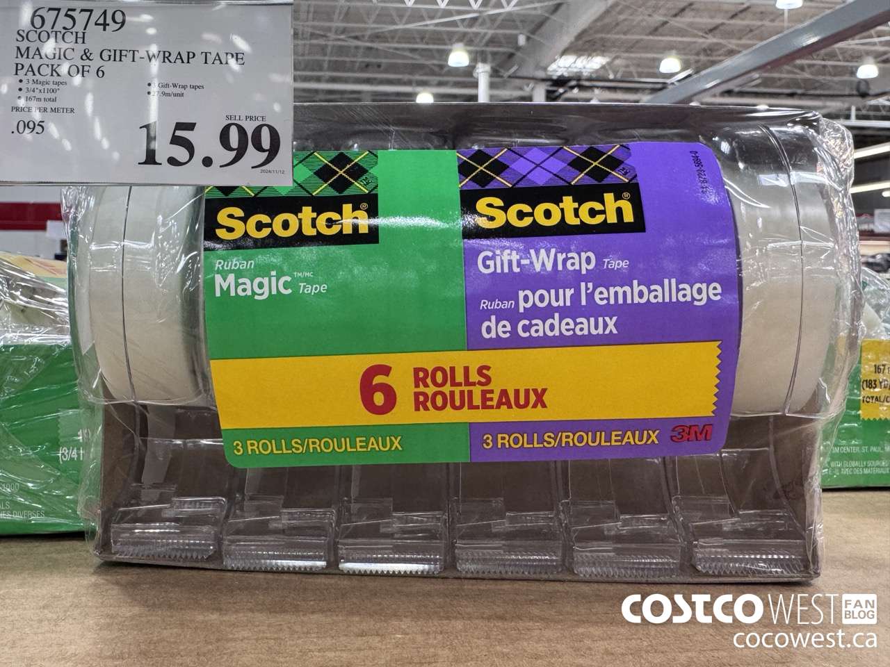 675749 3M SCOTCH MAGIC TAPE/GIFT WRAP TAPE 6PK $15.99