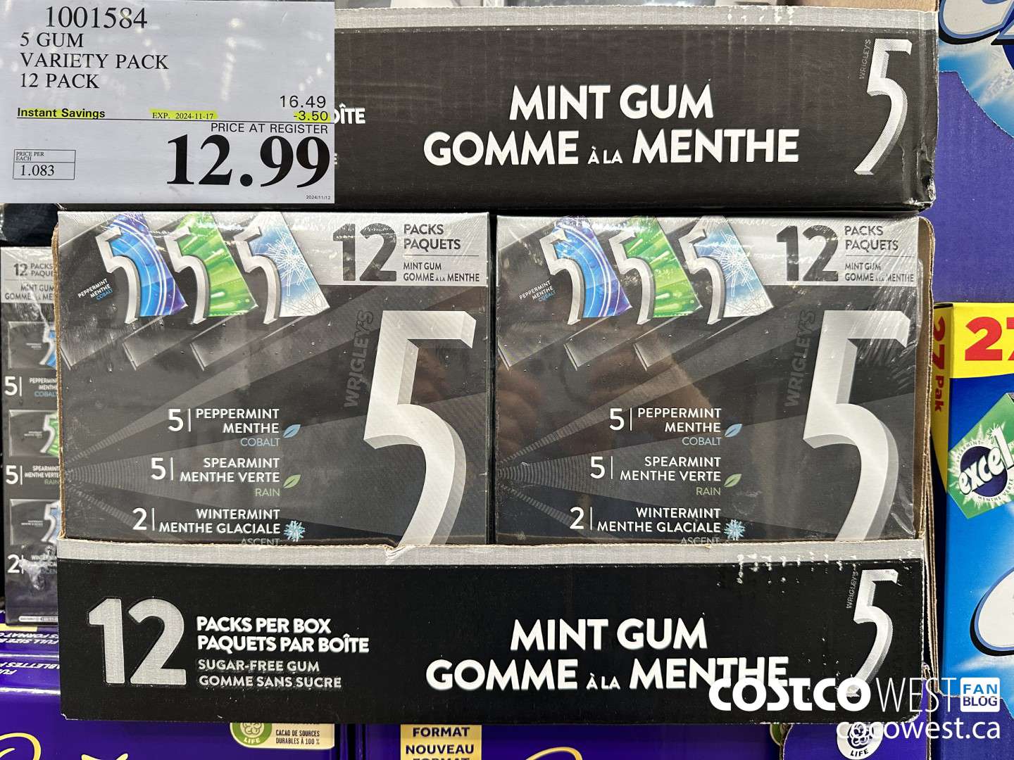 1001584 5 GUM VARIETY PACK 12 PACK ($3.50 INSTANT SAVINGS EXPIRES ON 2024-11-17) $12.99
