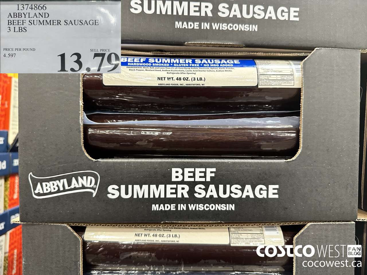 1374866 ABBYLAND BEEF SUMMER SAUSAGE 3 LBS $13.79