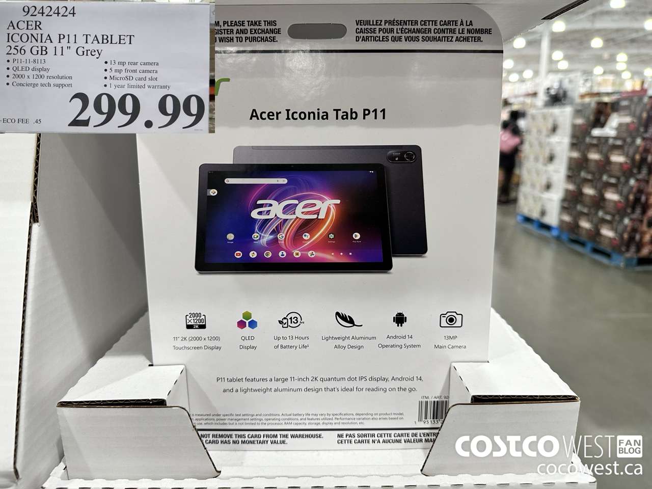 9242424 ACER ICONA 11IN TABLET 256GB GREY $299.99