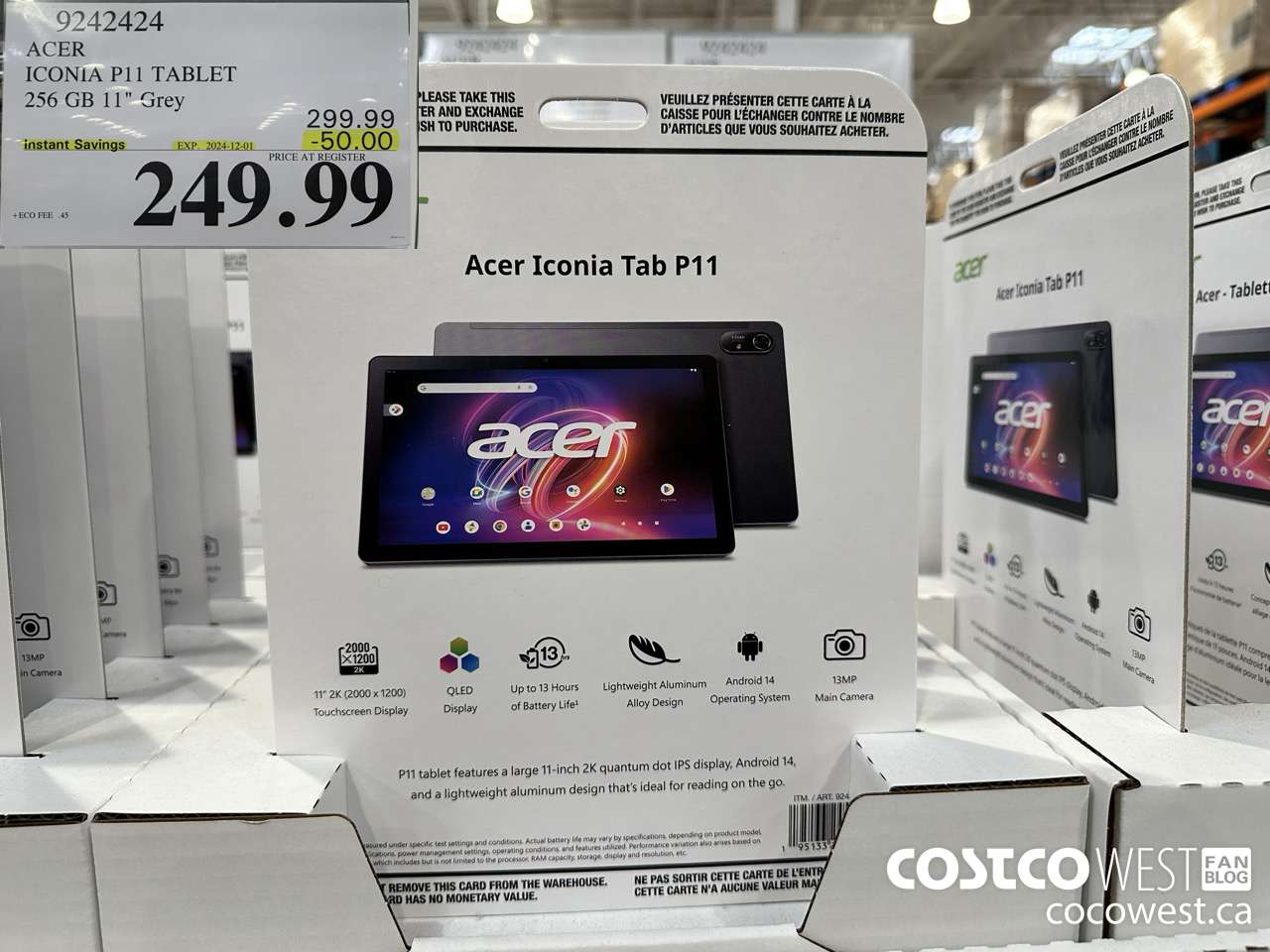 9242424 ACER ICONA 11IN TABLET 256GB GREY ($50.00 INSTANT SAVINGS EXPIRES ON 2024-12-01) $249.99