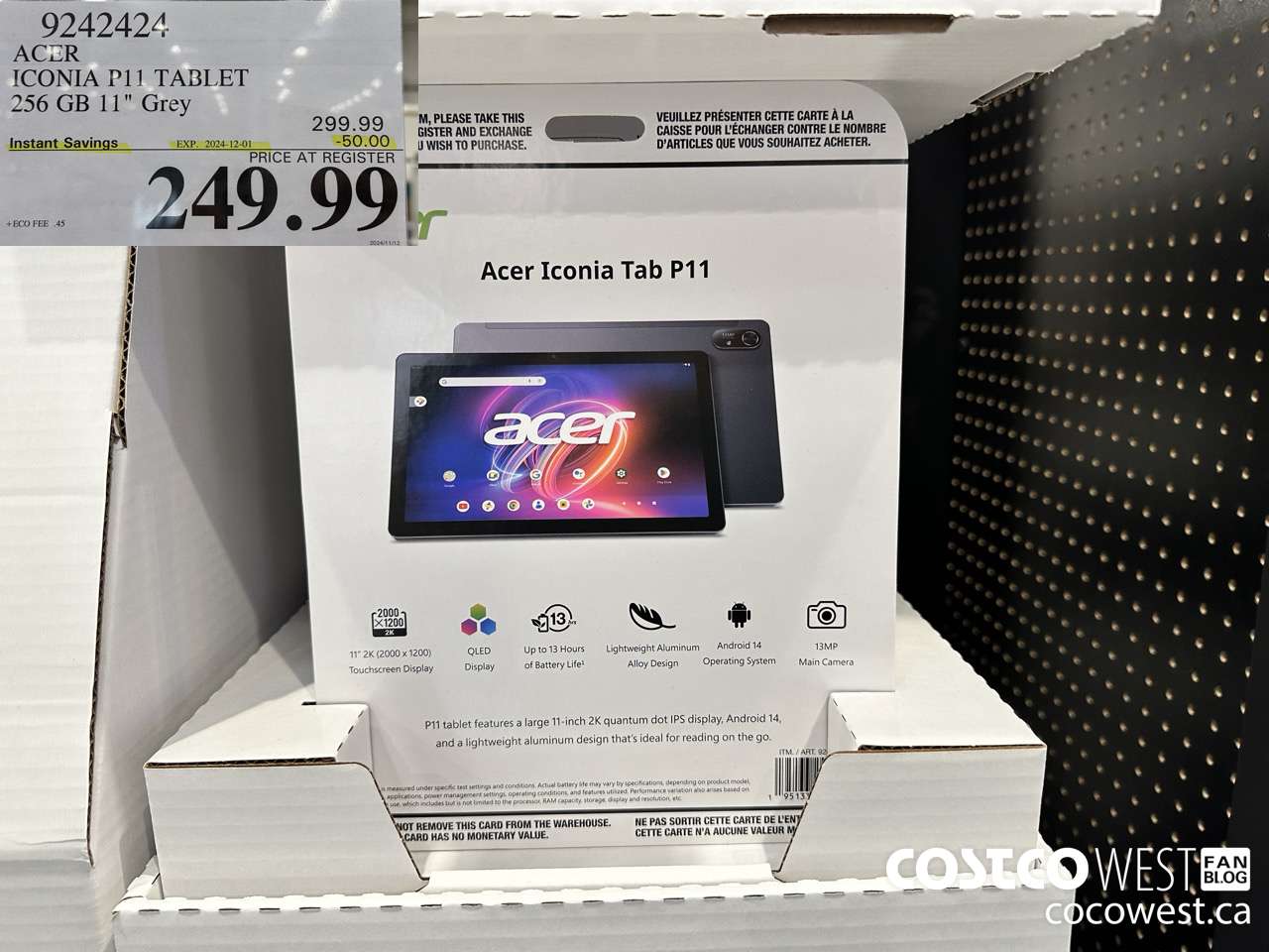 9242424 ACER ICONA 11IN TABLET 256GB GREY ($50.00 INSTANT SAVINGS EXPIRES ON 2024-12-01) $249.99