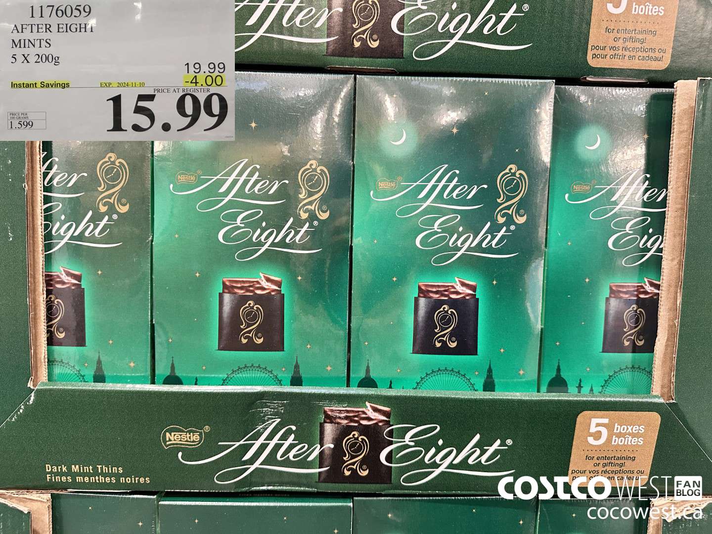1176059 AFTER EIGHT MINTS 5 X 200G ($4.00 INSTANT SAVINGS EXPIRES ON 2024-11-10) $15.99