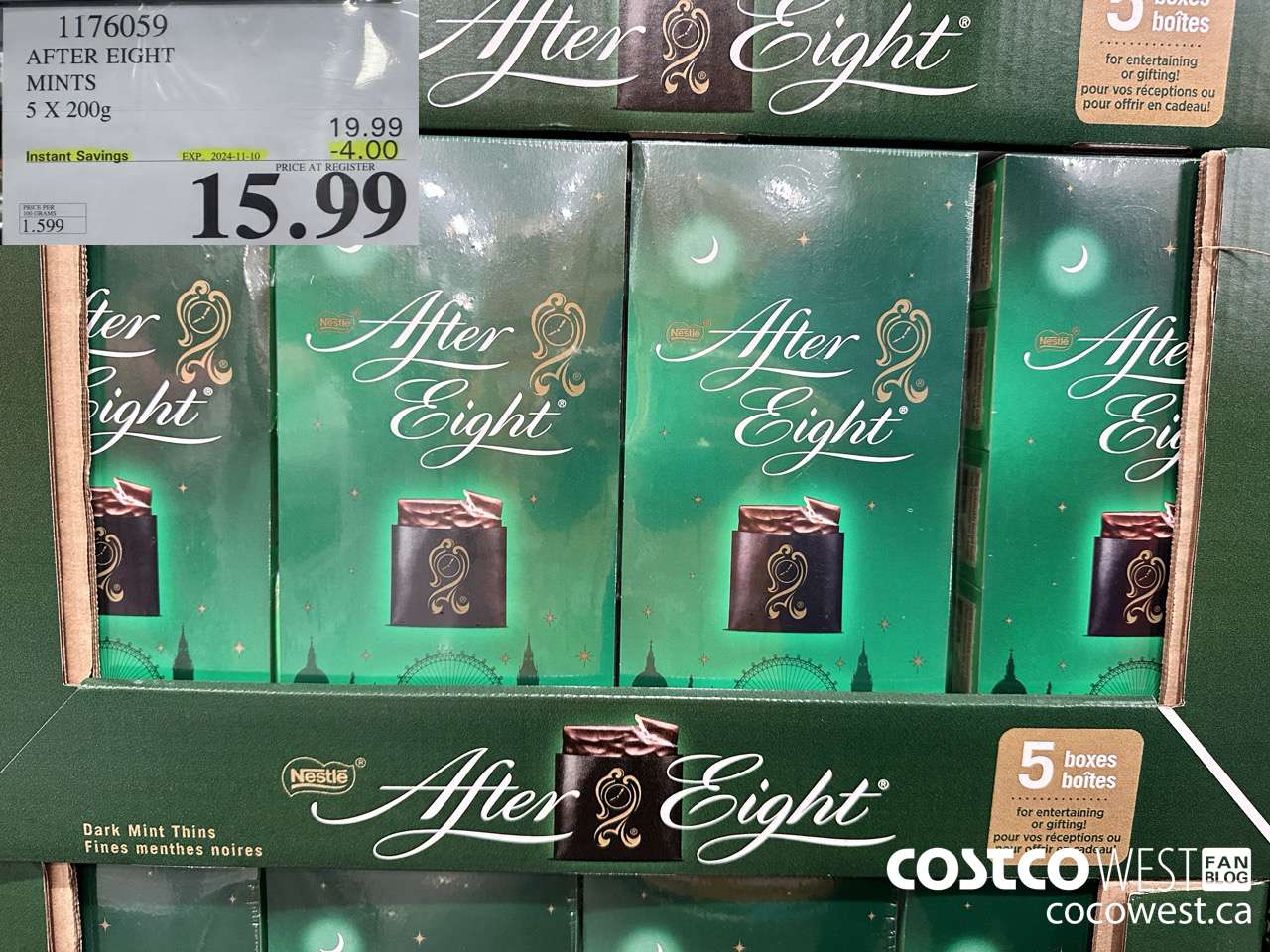 1176059 AFTER EIGHT MINTS 5 X 200G ($4.00 INSTANT SAVINGS EXPIRES ON 2024-11-10) $15.99