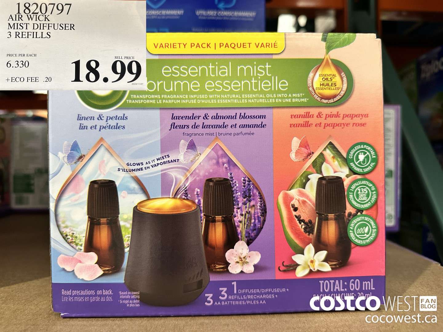 1820797 AIR WICK MIST DIFFUSER 3 REFILLS $18.99