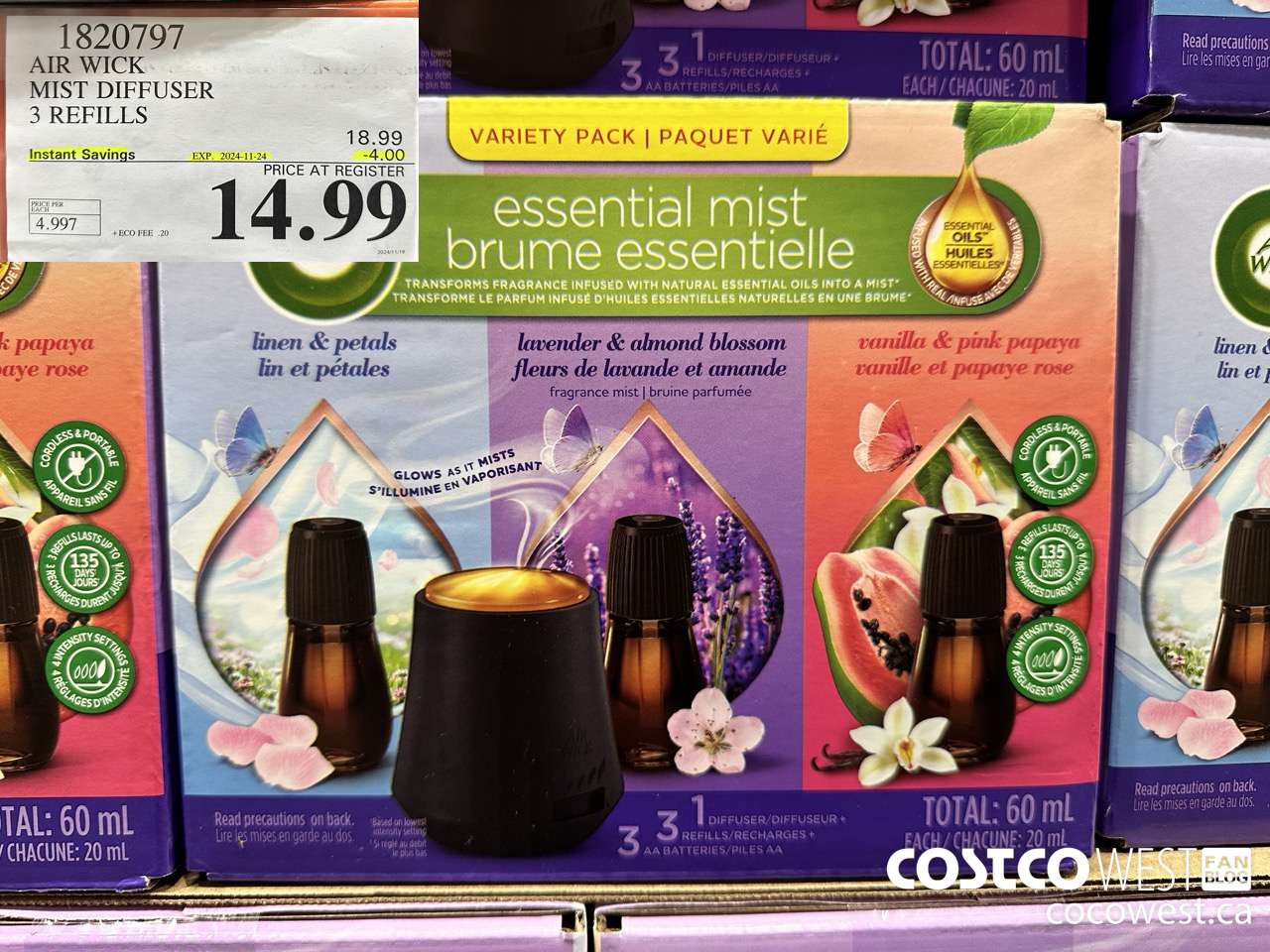 1820797 AIR WICK MIST DIFFUSER 3 REFILLS ($4.00 INSTANT SAVINGS EXPIRES ON 2024-11-24) $14.99