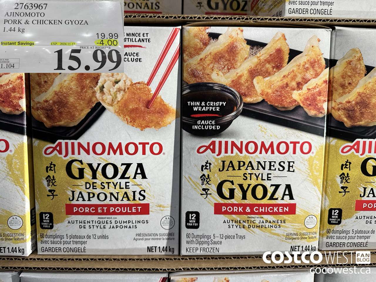 2763967 AJINOMOTO PORK & CHICKEN GYOZA 1.44 KG ($4.00 INSTANT SAVINGS EXPIRES ON 2024-11-17) $15.99