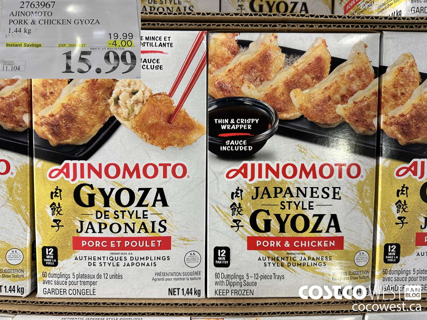 2763967 AJINOMOTO PORK & CHICKEN GYOZA 1.44 KG ($4.00 INSTANT SAVINGS EXPIRES ON 2024-11-17) $15.99