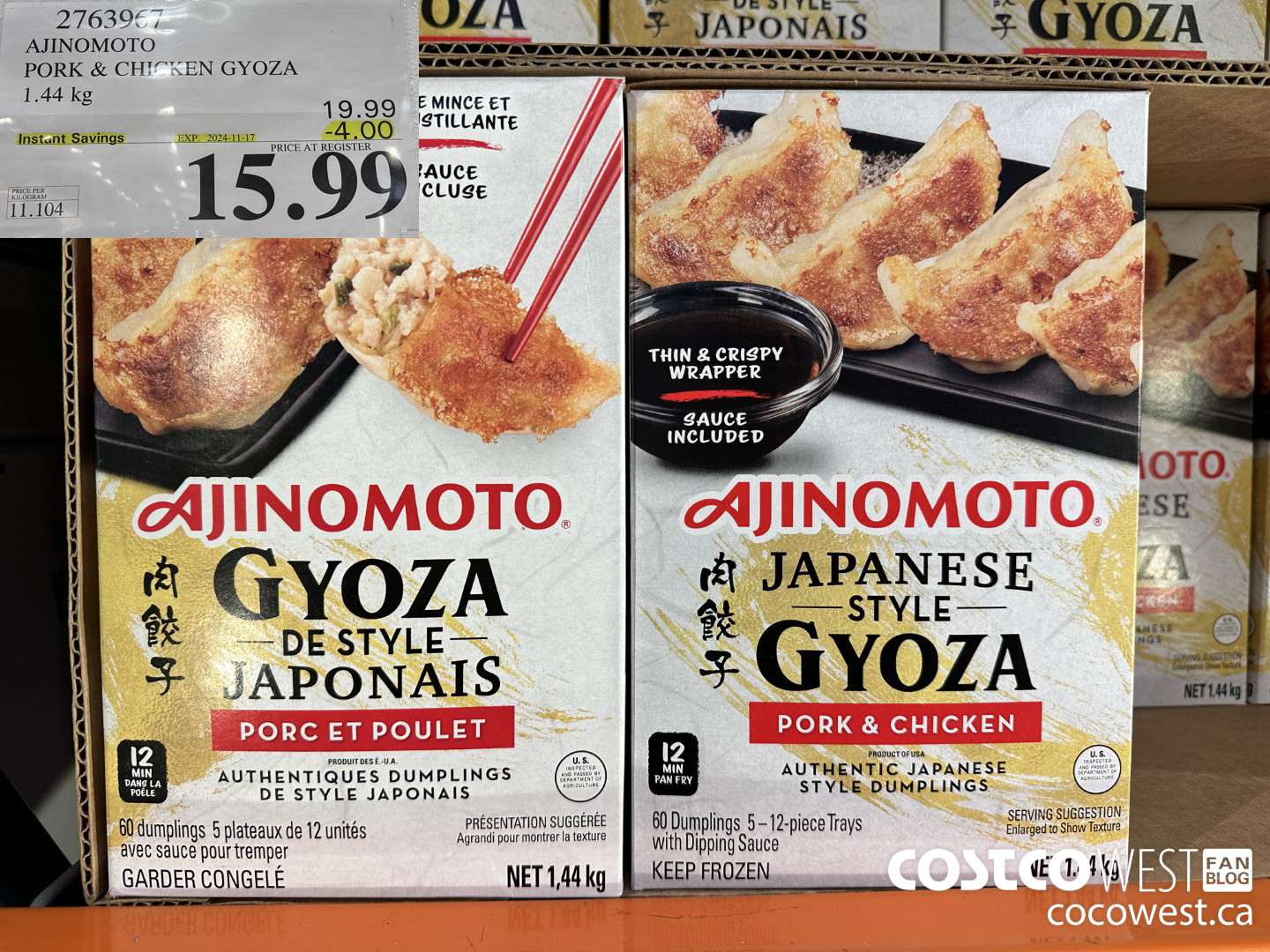 2763967 AJINOMOTO PORK & CHICKEN GYOZA 1.44 KG ($4.00 INSTANT SAVINGS EXPIRES ON 2024-11-17) $15.99