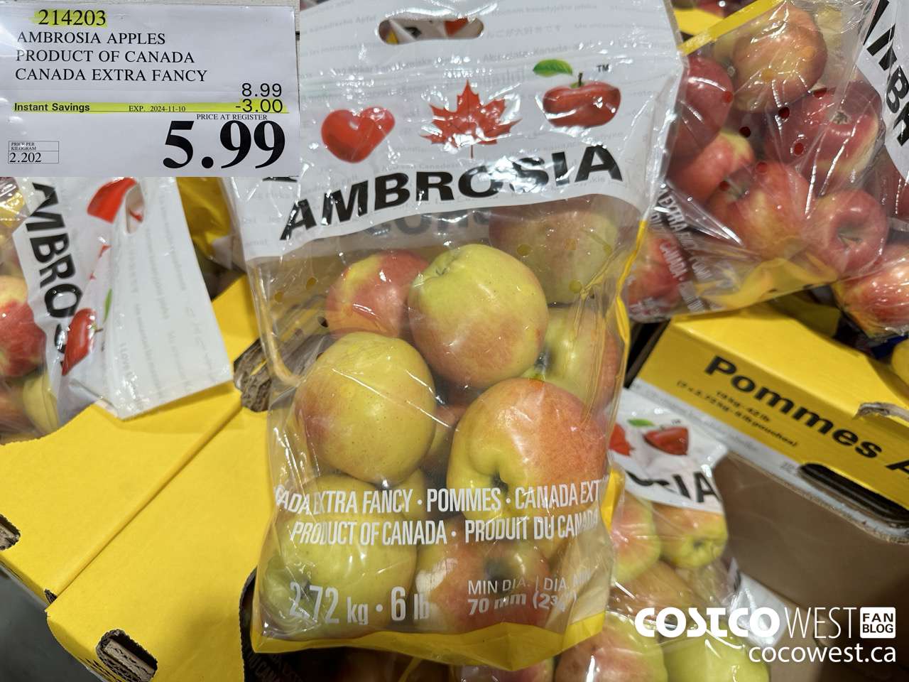 214203 AMBROSIA APPLES PRODUCT OF CANADA EXTRA FANCY ($3.00 INSTANT SAVINGS EXPIRES ON 2024-11-10) $5.99