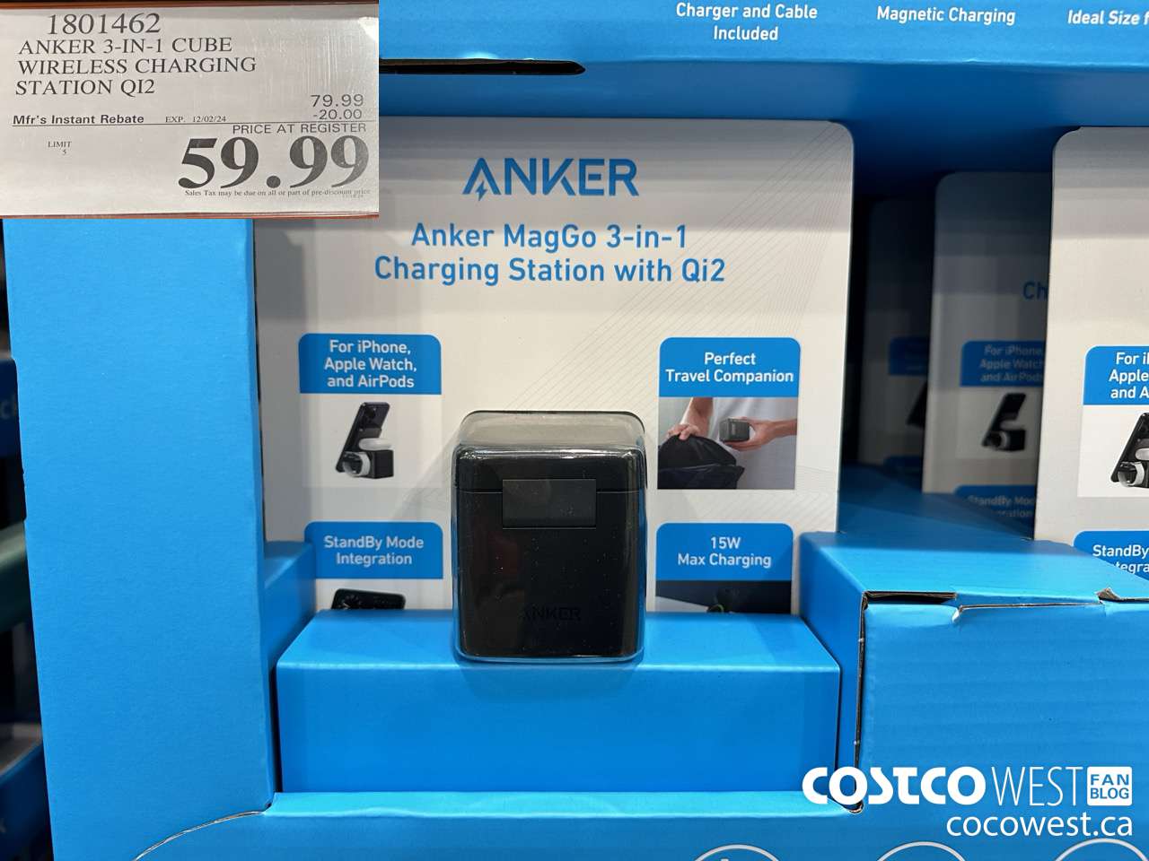 1801462 ANKER 3-IN-1 CUBE WIRELESS CHARGING STATION QI2 ($20.00 INSTANT SAVINGS EXPIRES ON 2024-12-02) $59.99