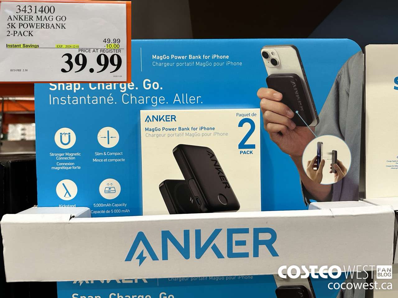 3431400 ANKER MAG GO 5K POWERBANK 2-PACK ($10.00 INSTANT SAVINGS EXPIRES ON 2024-12-01) $39.99