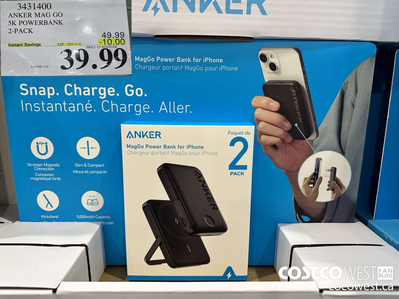 3431400 ANKER MAG GO 5K POWERBANK 2-PACK ($10.00 INSTANT SAVINGS EXPIRES ON 2024-12-01) $39.99