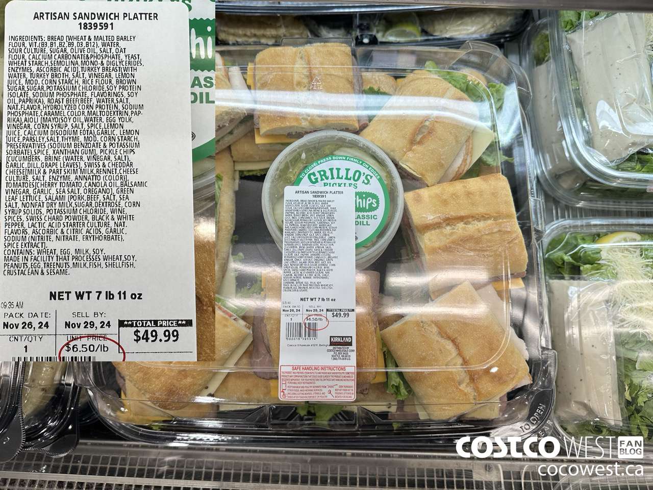 1839591 ARTISAN SANDWICH PLATTER PER LB $6.50