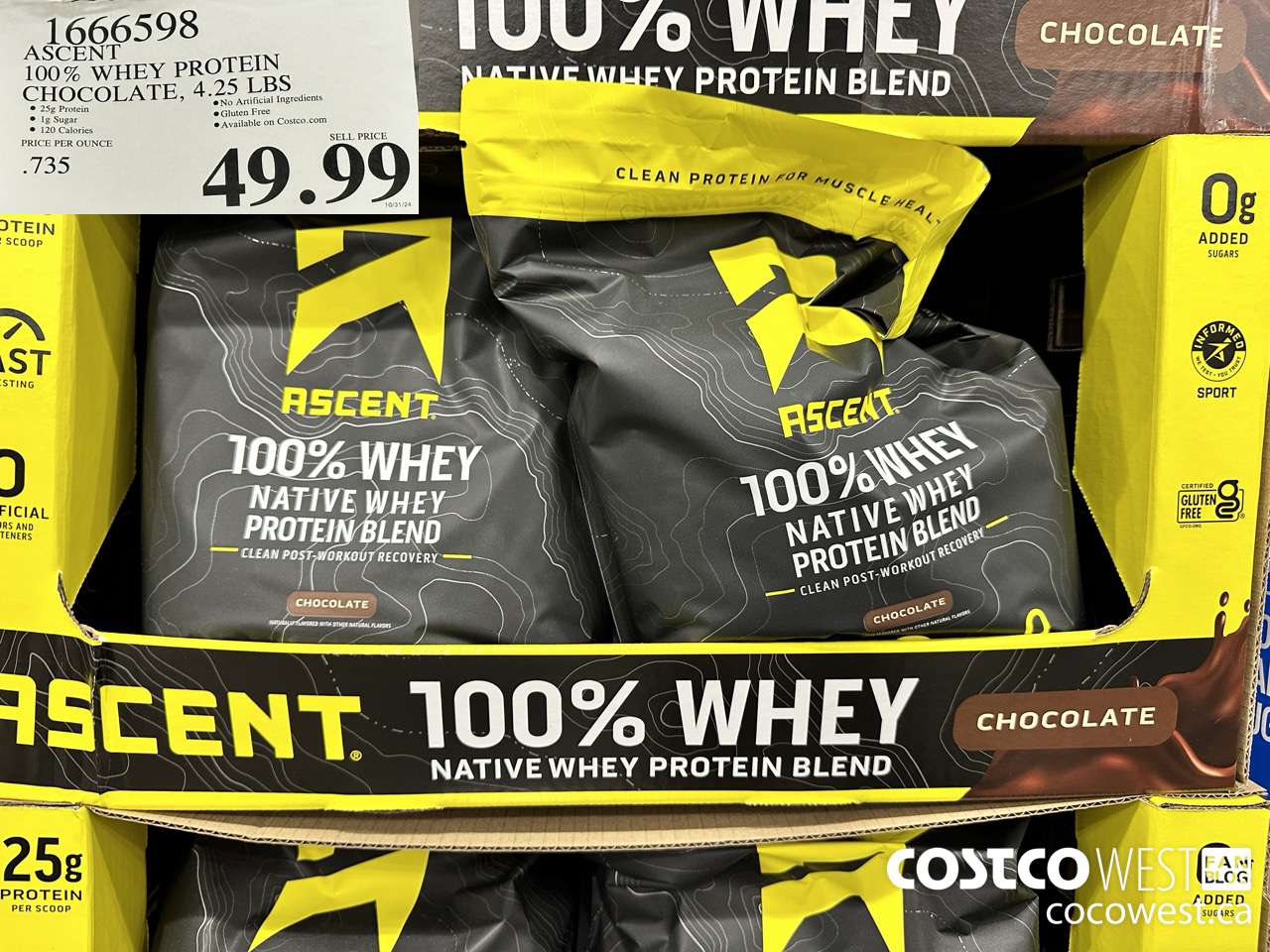1666598 ASCENT 100% WHEY PROTEIN CHOCOLATE, 4.25 LBS $49.99