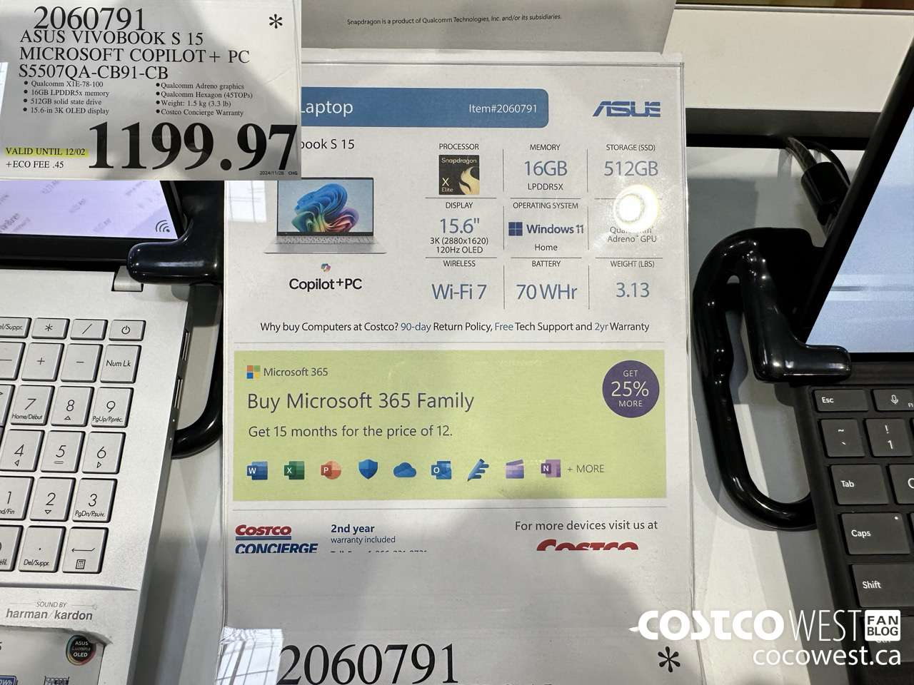 2060791 ASUS VIVOBOOK S 15 MICROSOFT COPILOT + PC S5507QA-CB91-CB (EXPIRES ON 2024-12-02) $1199.97