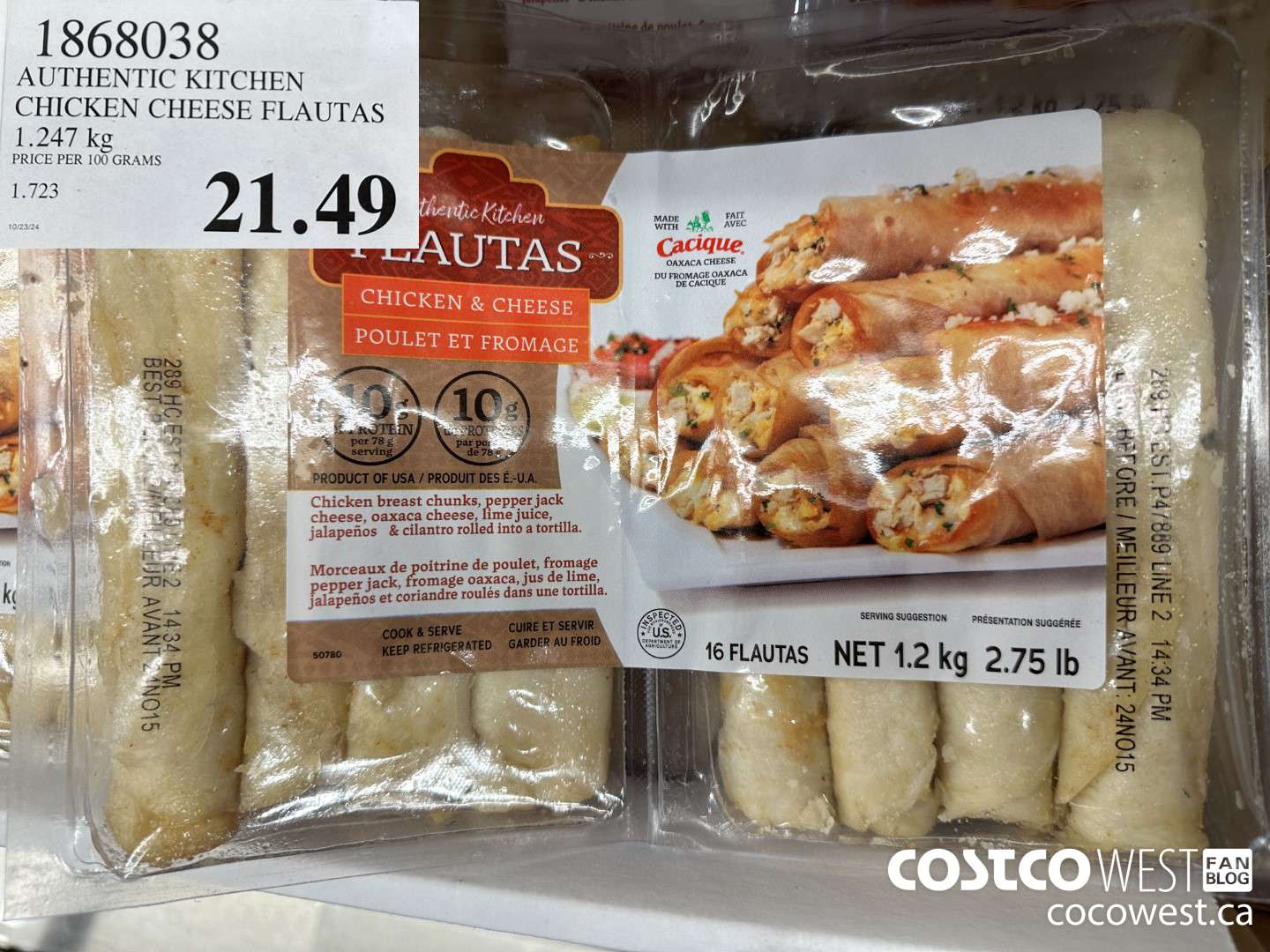 1868038 AUTHENTIC KITCHEN CHICKEN CHEESE FLAUTAS 1.247KG $21.49