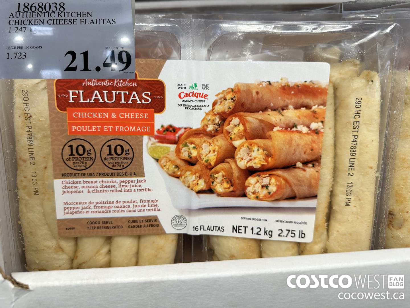 1868038 AUTHENTIC KITCHEN CHICKEN CHEESE FLAUTAS 1.247KG $21.49