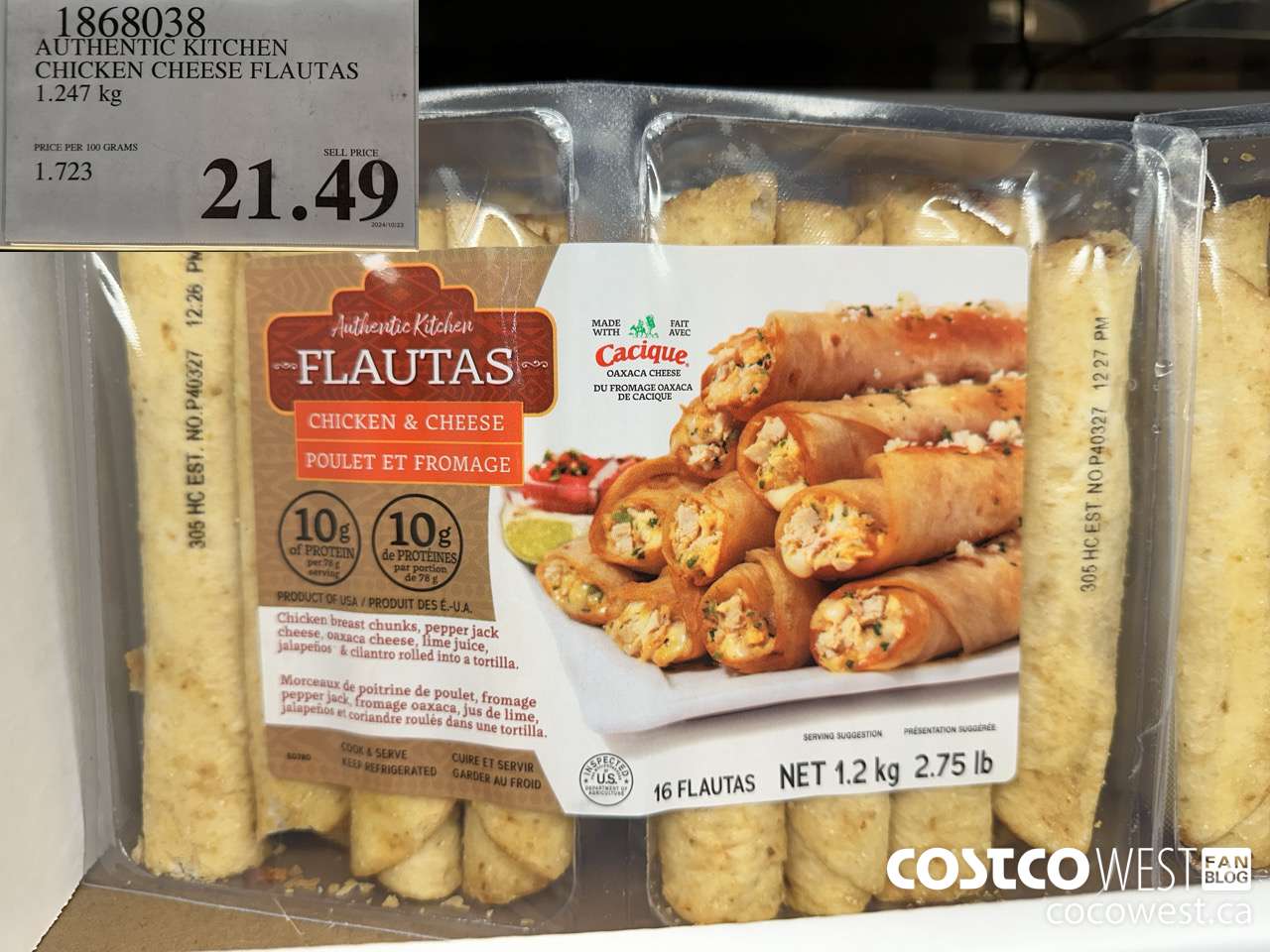 1868038 AUTHENTIC KITCHEN CHICKEN CHEESE FLAUTAS 1.247KG $21.49
