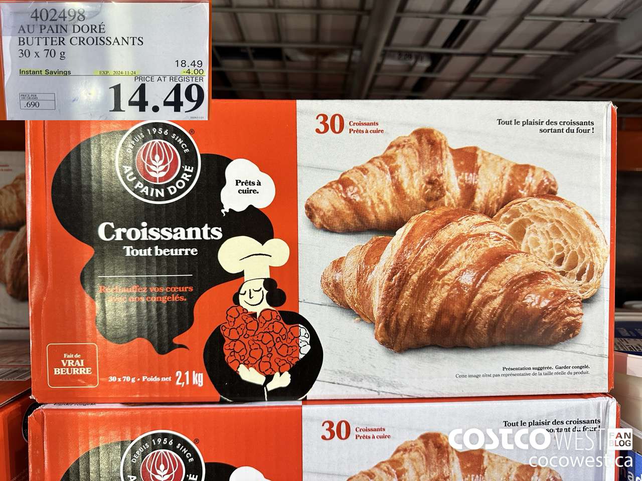 402498 AU PAIN DORE BUTTER CROISSANTS 30 X 70 G ($4.00 INSTANT SAVINGS EXPIRES ON 2024-11-24) $14.49