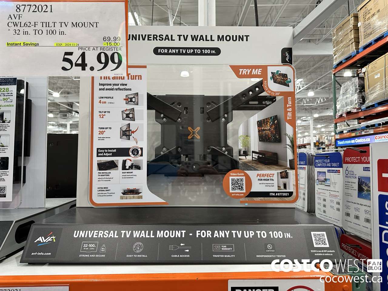 8772021 AVF CWL62-F TILT TV MOUNT 32 IN. TO 100IN ($15.00 INSTANT SAVINGS EXPIRES ON 2024-11-24) $54.99