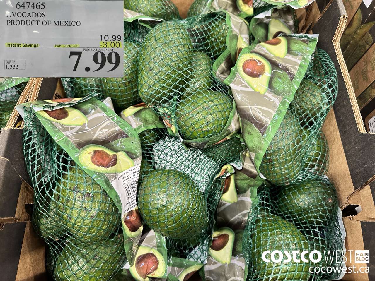 647465 AVOCADOS PRODUCT OF MEXICO ($3.00 INSTANT SAVINGS EXPIRES ON 2024-12-01) $7.99