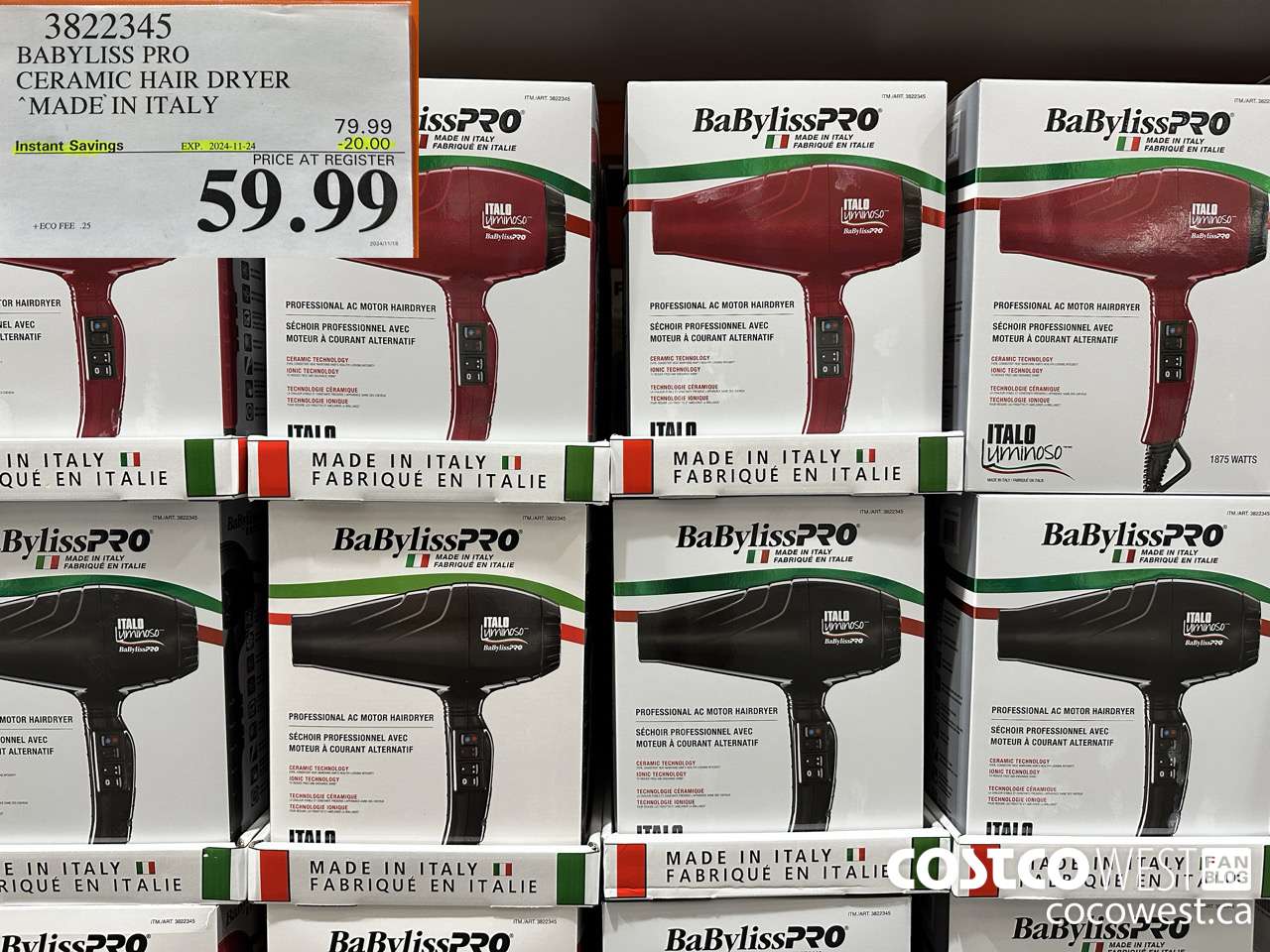 3822345 BABYLISS PRO CERAMIC HAIR DRYER MADE IN ITALY ($20.00 INSTANT SAVINGS EXPIRES ON 2024-11-24) $59.99