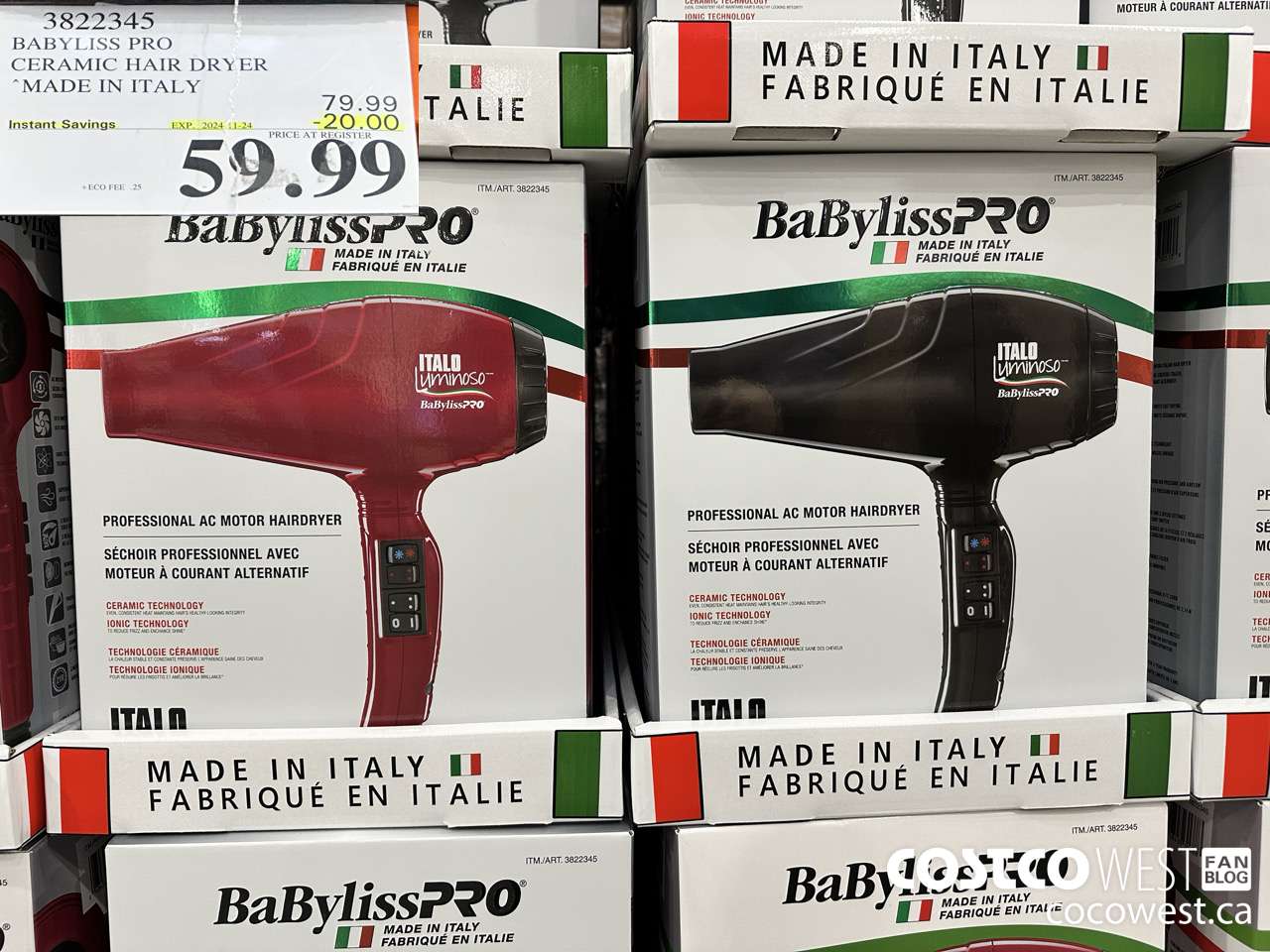 3822345 BABYLISS PRO CERAMIC HAIR DRYER MADE IN ITALY ($20.00 INSTANT SAVINGS EXPIRES ON 2024-11-24) $59.99