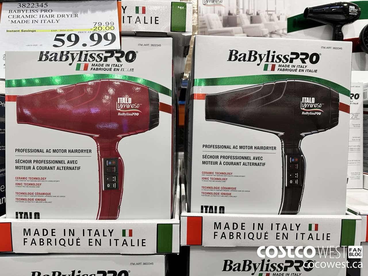 3822345 BABYLISS PRO CERAMIC HAIR DRYER MADE IN ITALY ($20.00 INSTANT SAVINGS EXPIRES ON 2024-12-01) $59.99