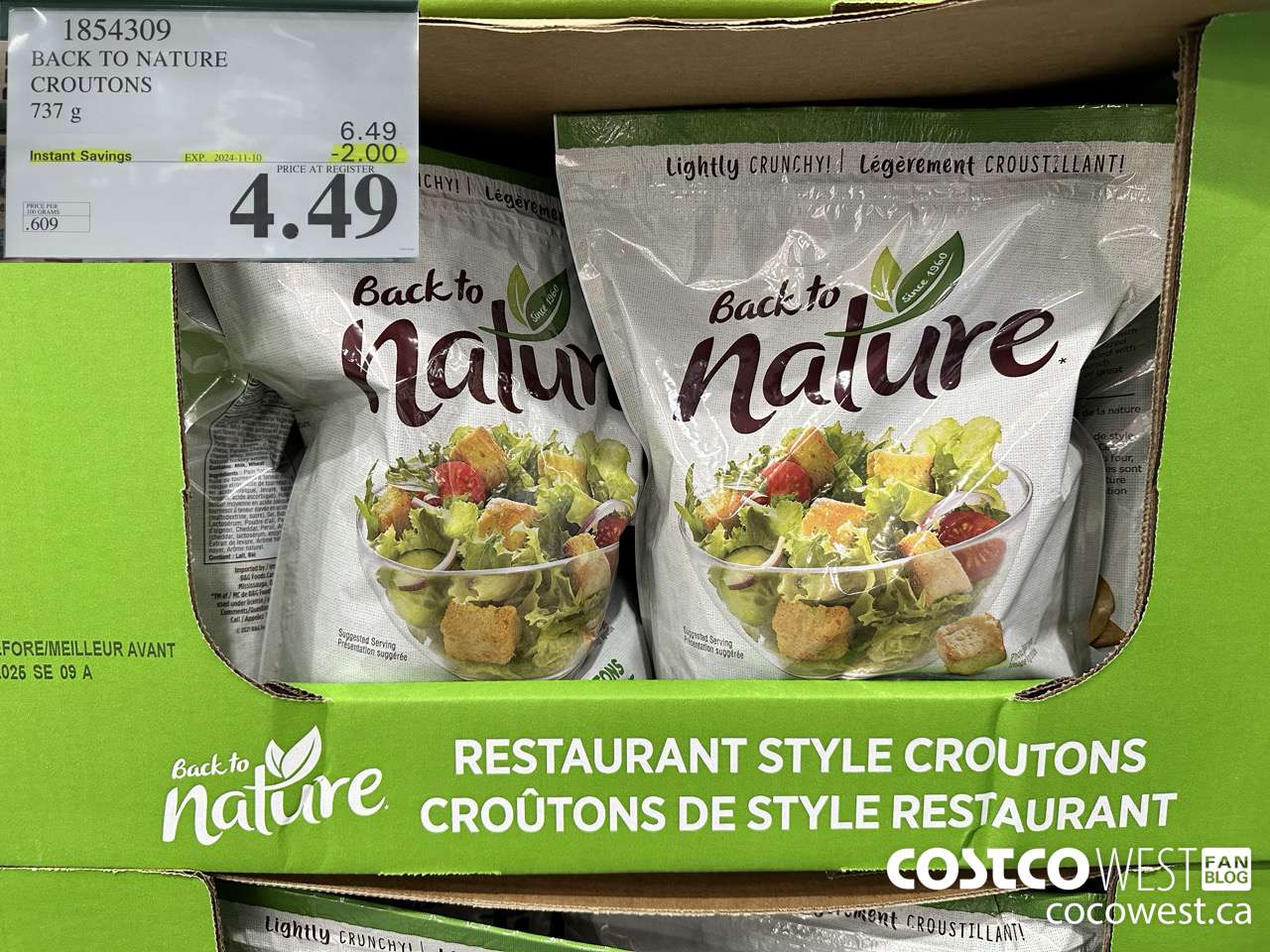 1854309 BACK TO NATURE FOCACCIA CROUTONS 737 g ($2.00 INSTANT SAVINGS EXPIRES ON 2024-11-10) $4.49