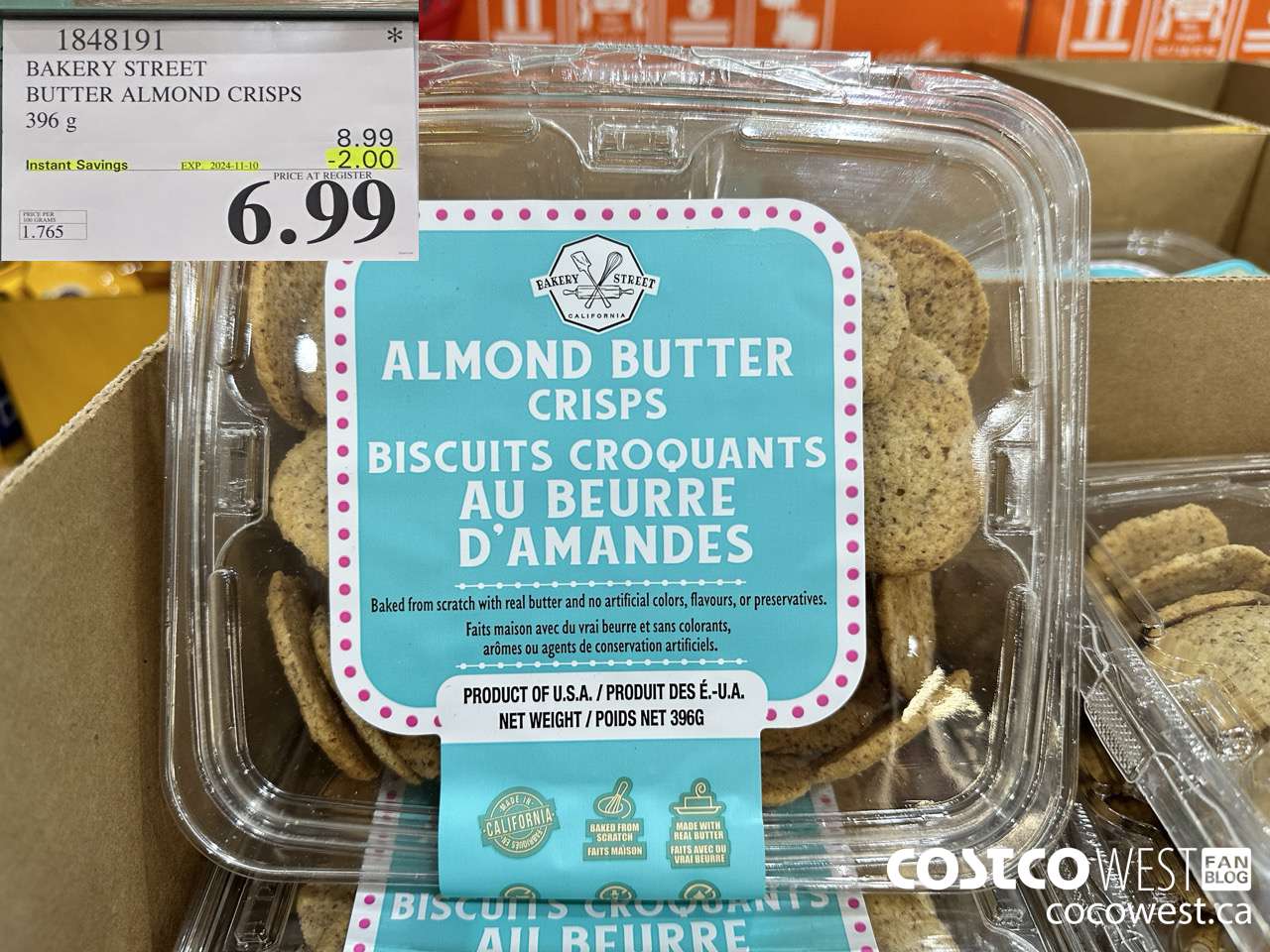 1848191 BAKERY STREET BUTTER ALMOND CRISPS 396G ($2.00 INSTANT SAVINGS EXPIRES ON 2024-11-10) $6.99