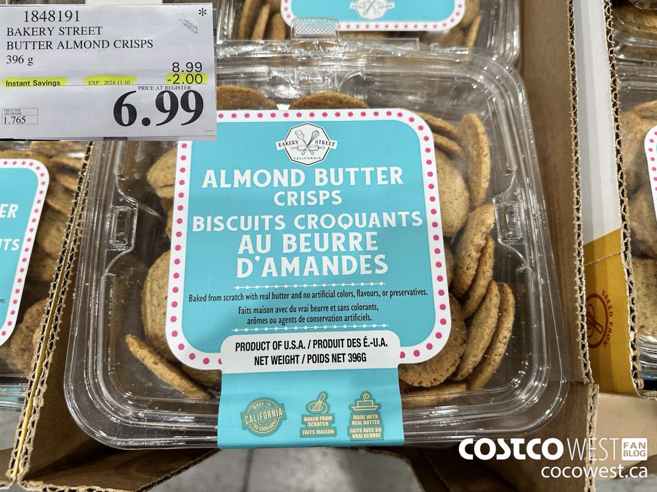 1848191 BAKERY STREET BUTTER ALMOND CRISPS 396G ($2.00 INSTANT SAVINGS EXPIRES ON 2024-11-10) $6.99