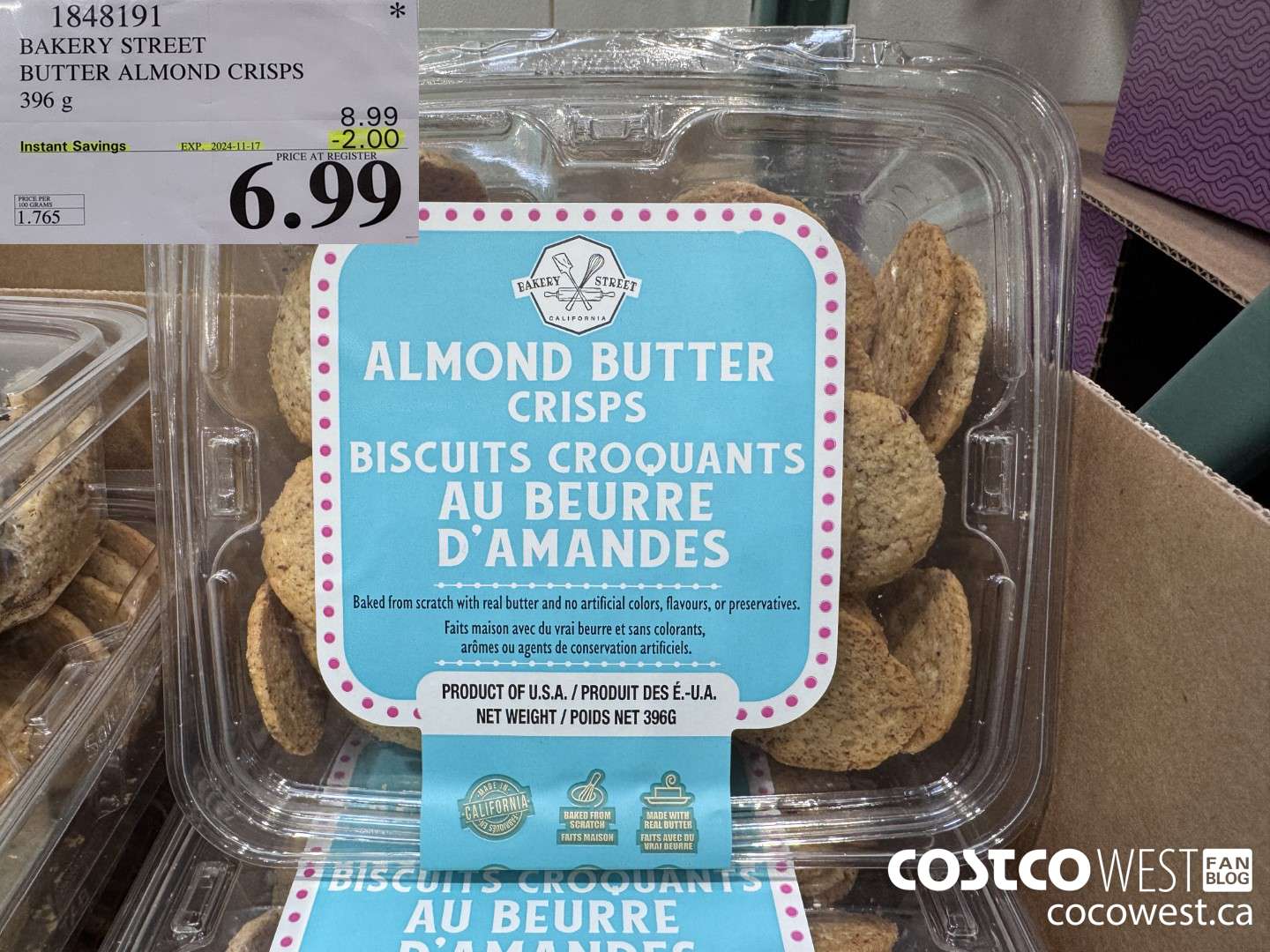 1848191 BAKERY STREET BUTTER ALMOND CRISPS 396G ($2.00 INSTANT SAVINGS EXPIRES ON 2024-11-17) $6.99