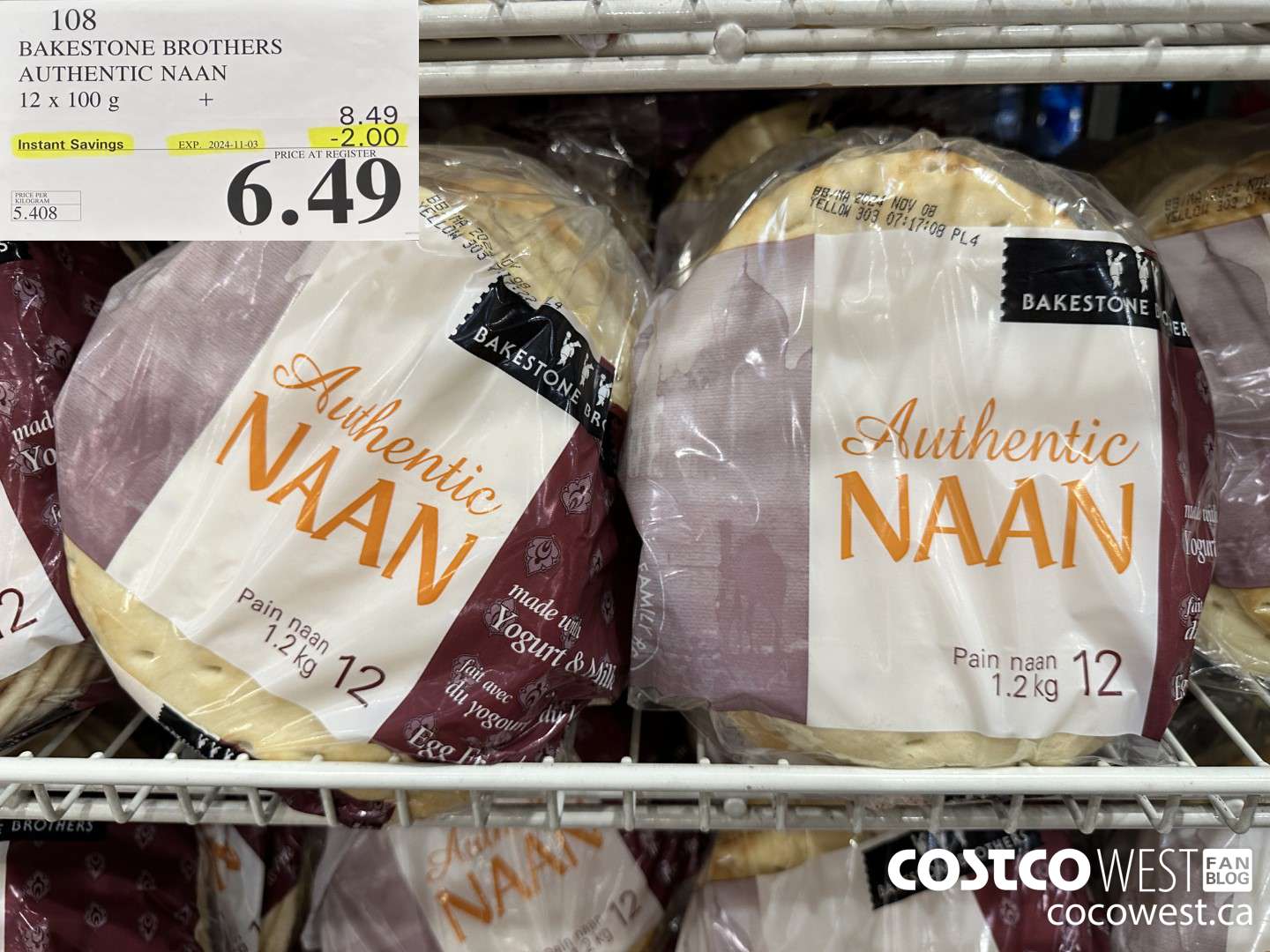 108 BAKESTONE BROTHERS AUTHENTIC NAAN 12 X 100 G ($2.00 INSTANT SAVINGS EXPIRES ON 2024-11-03) $6.49