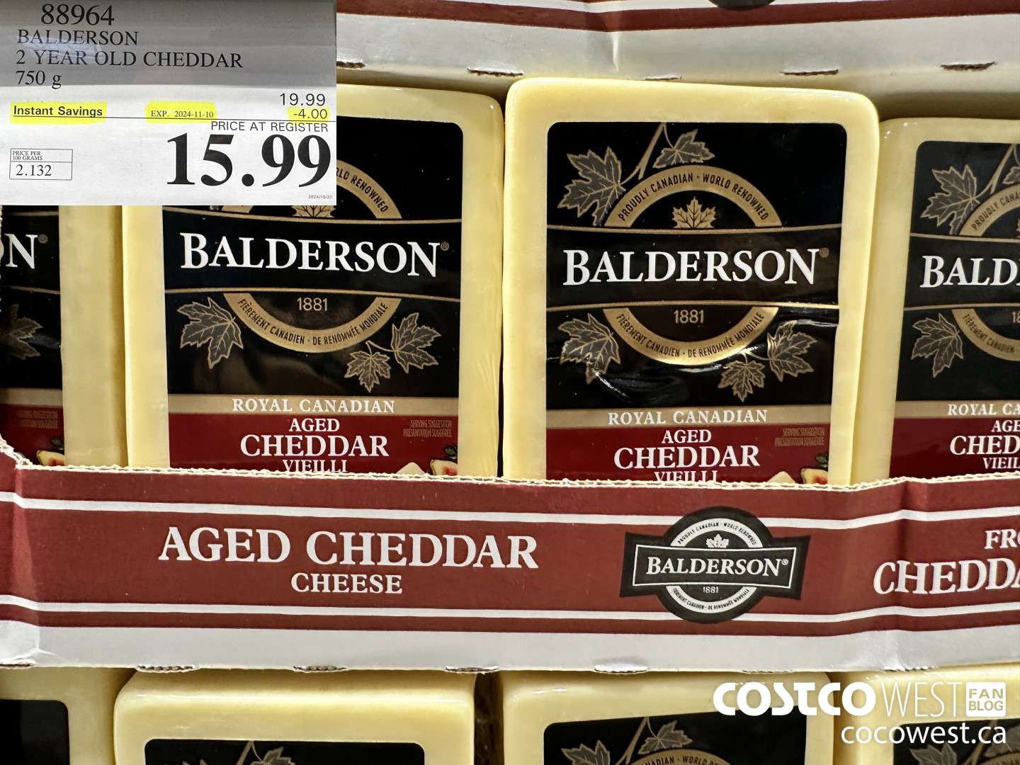 88964 BALDERSON 2 YEAR OLD CHEDDAR 750 g ($4.00 INSTANT SAVINGS EXPIRES ON 2024-11-10) $15.99