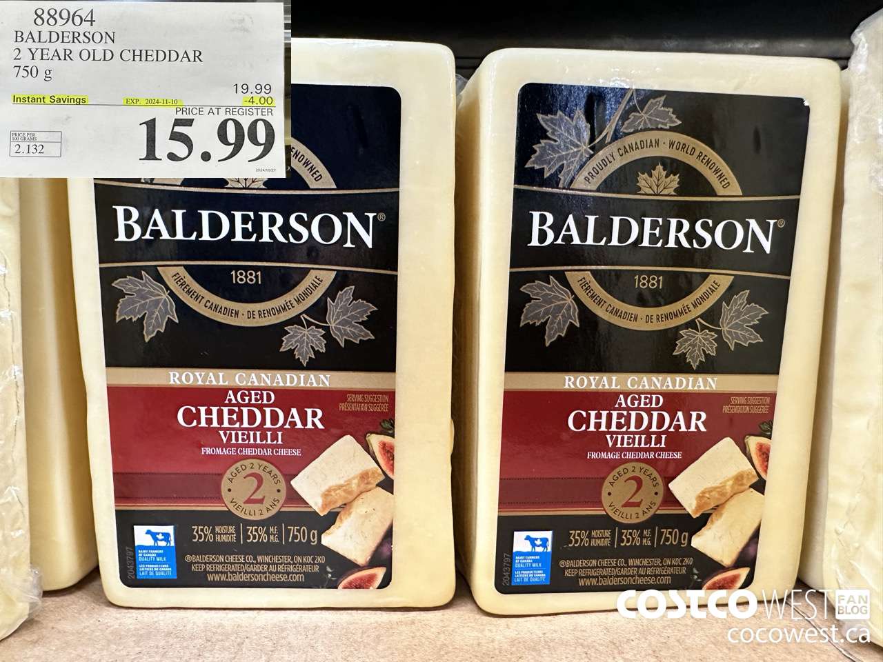 88964 BALDERSON 2 YEAR OLD CHEDDAR 750 g ($4.00 INSTANT SAVINGS EXPIRES ON 2024-11-10) $15.99