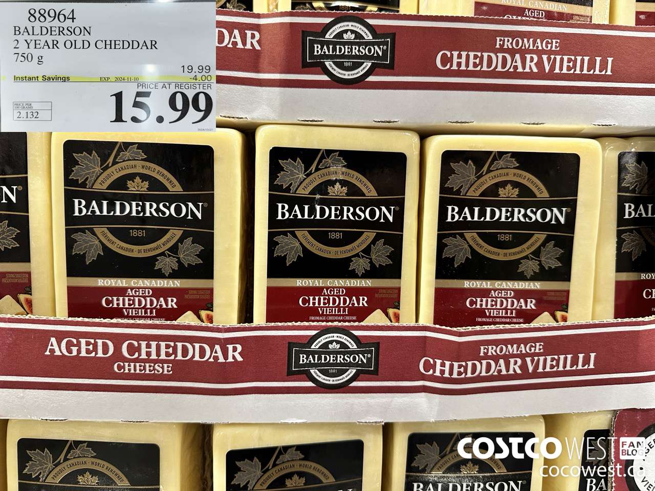 88964 BALDERSON 2 YEAR OLD CHEDDAR 750 g ($4.00 INSTANT SAVINGS EXPIRES ON 2024-11-10) $15.99