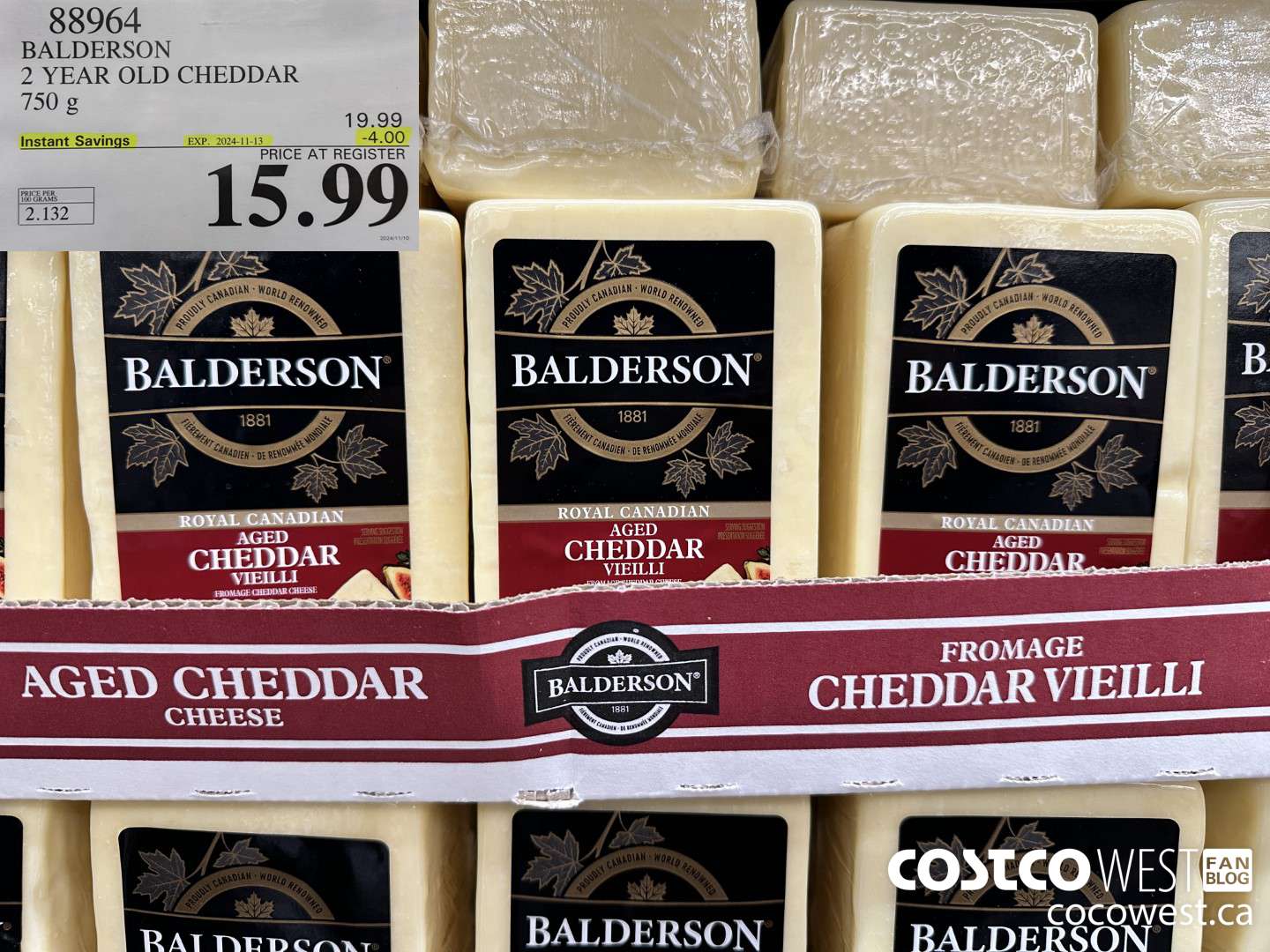 88964 BALDERSON 2 YEAR OLD CHEDDAR 750 g ($4.00 INSTANT SAVINGS EXPIRES ON 2024-11-13) $15.99