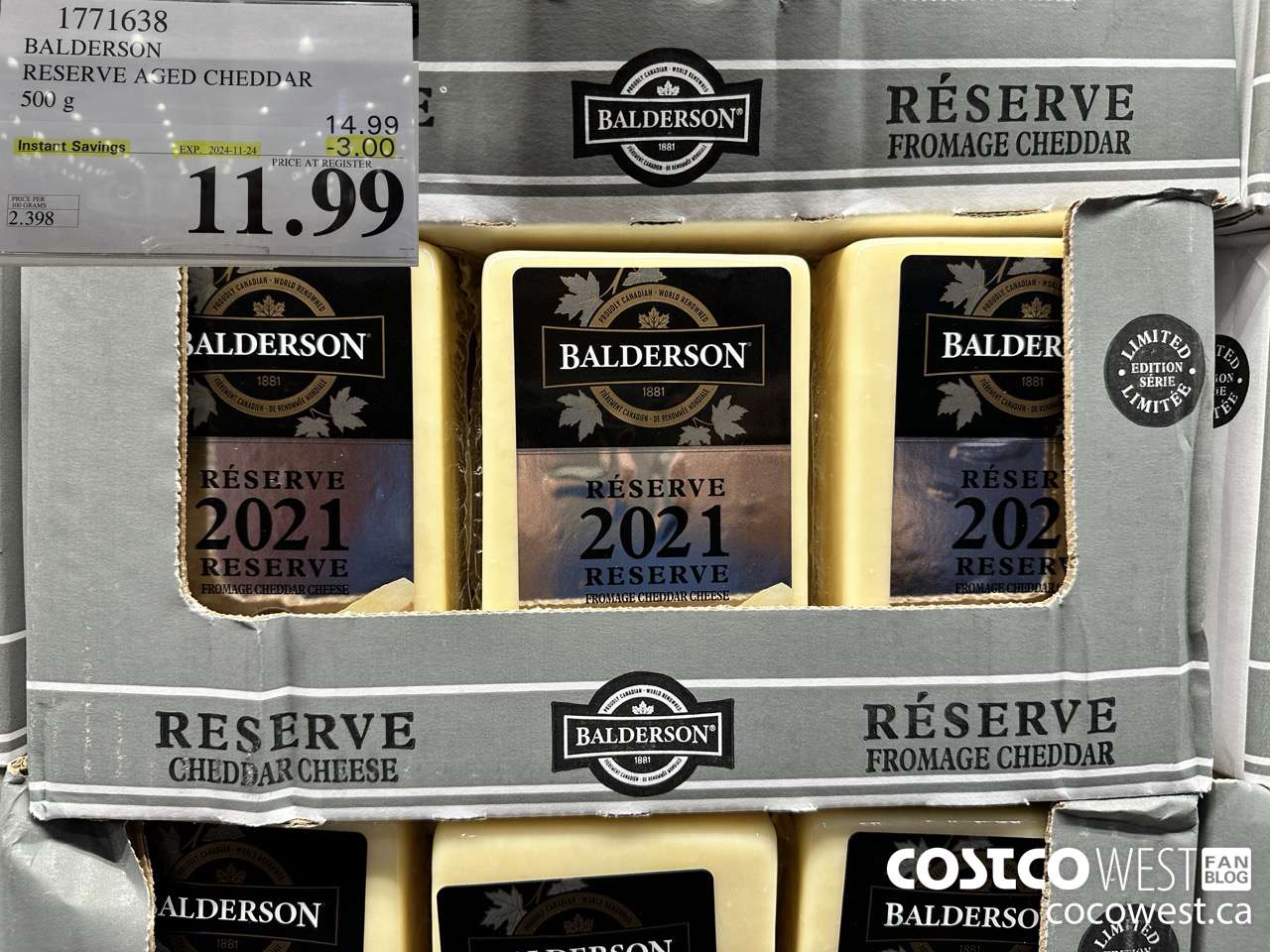 1771638 BALDERSON RESERVE AGED CHEDDAR 500 G ($3.00 INSTANT SAVINGS EXPIRES ON 2024-11-24) $11.99