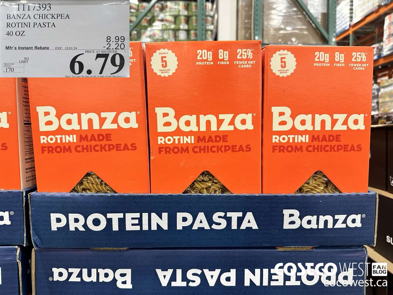 1117393 BANZA CHICKPEA ROTINI PASTA 40 OZ ($2.20 INSTANT SAVINGS EXPIRES ON 2024-12-01) $6.79