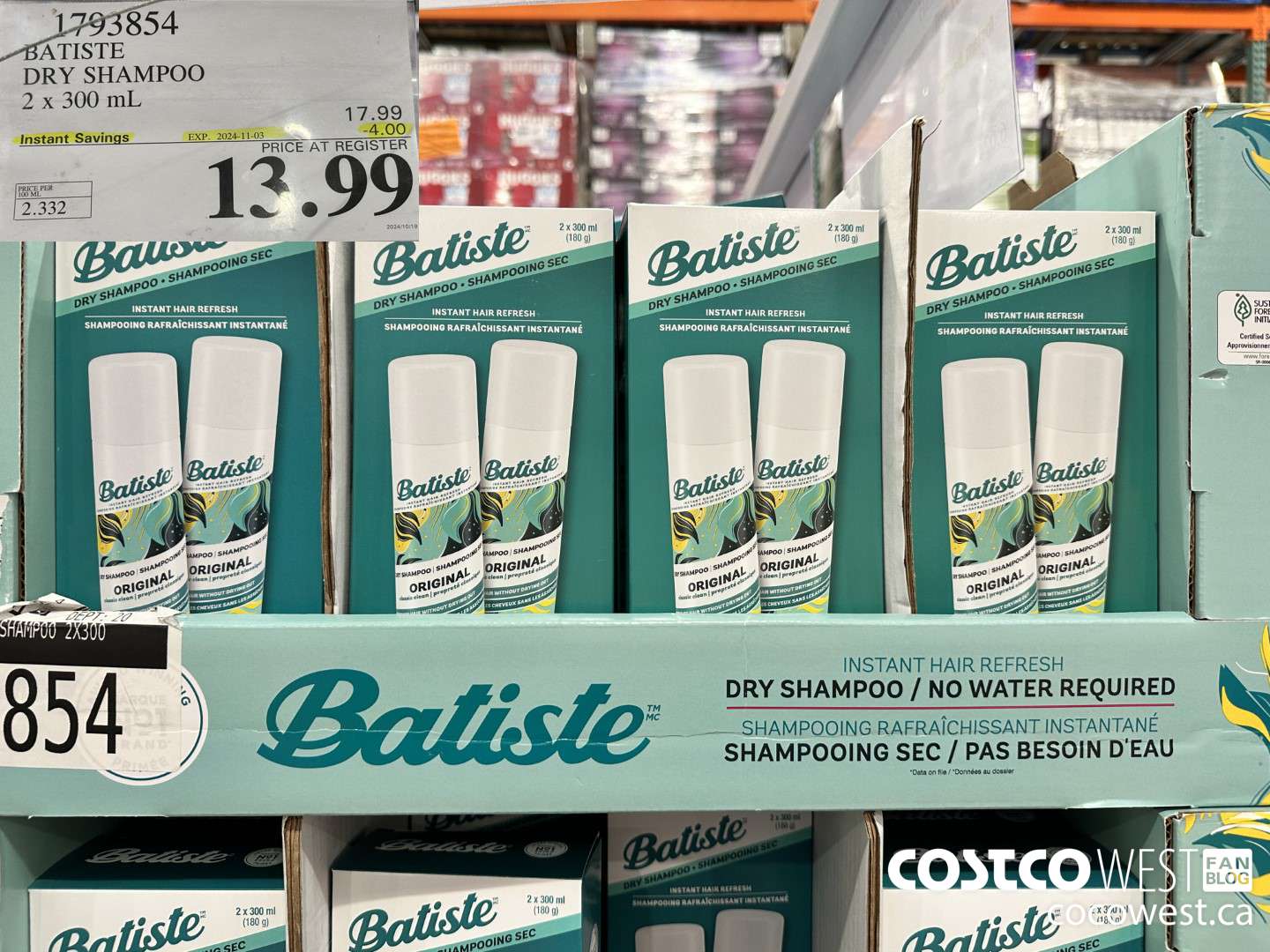 1793854 BATISTE DRY SHAMPOO 2 X 300ML ($4.00 INSTANT SAVINGS EXPIRES ON 2024-11-03) $13.99
