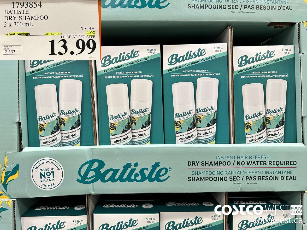 1793854 BATISTE DRY SHAMPOO 2 X 300ML ($4.00 INSTANT SAVINGS EXPIRES ON 2024-12-22) $13.99