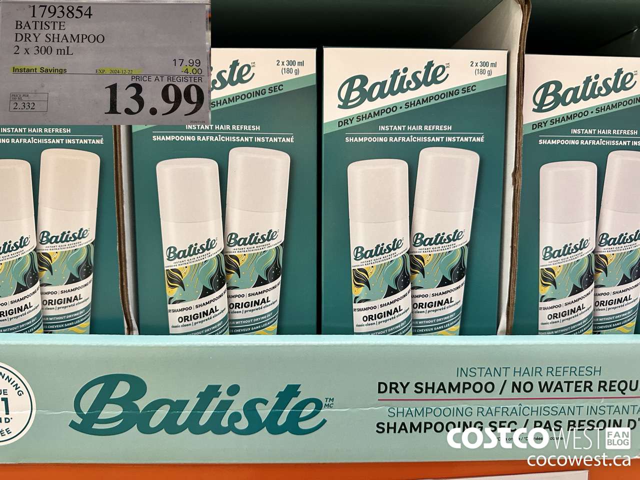 1793854 BATISTE DRY SHAMPOO 2 X 300ML ($4.00 INSTANT SAVINGS EXPIRES ON 2024-12-22) $13.99