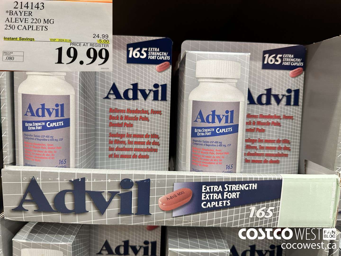 214143 BAYER ALEVE 220 MG 250 CAPLETS ($5.00 INSTANT SAVINGS EXPIRES ON 2024-11-10) $19.99