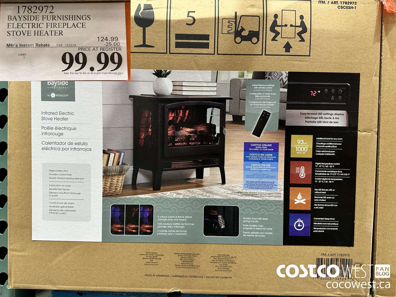 1782972 BAYSIDE FURNISHINGS ELECTRIC FIREPLACE STOVE HEATER ($25.00 INSTANT SAVINGS EXPIRES ON 2024-12-02) $99.99