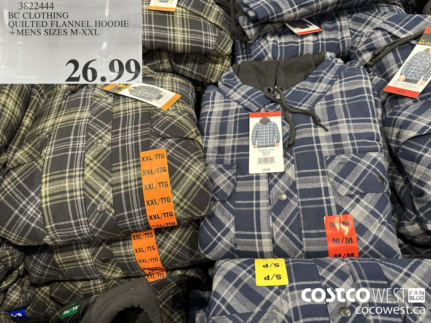 3822444 BC CLOTHING QUILTED FLANNEL HOODIE MENS SIZES M-XXL $26.99