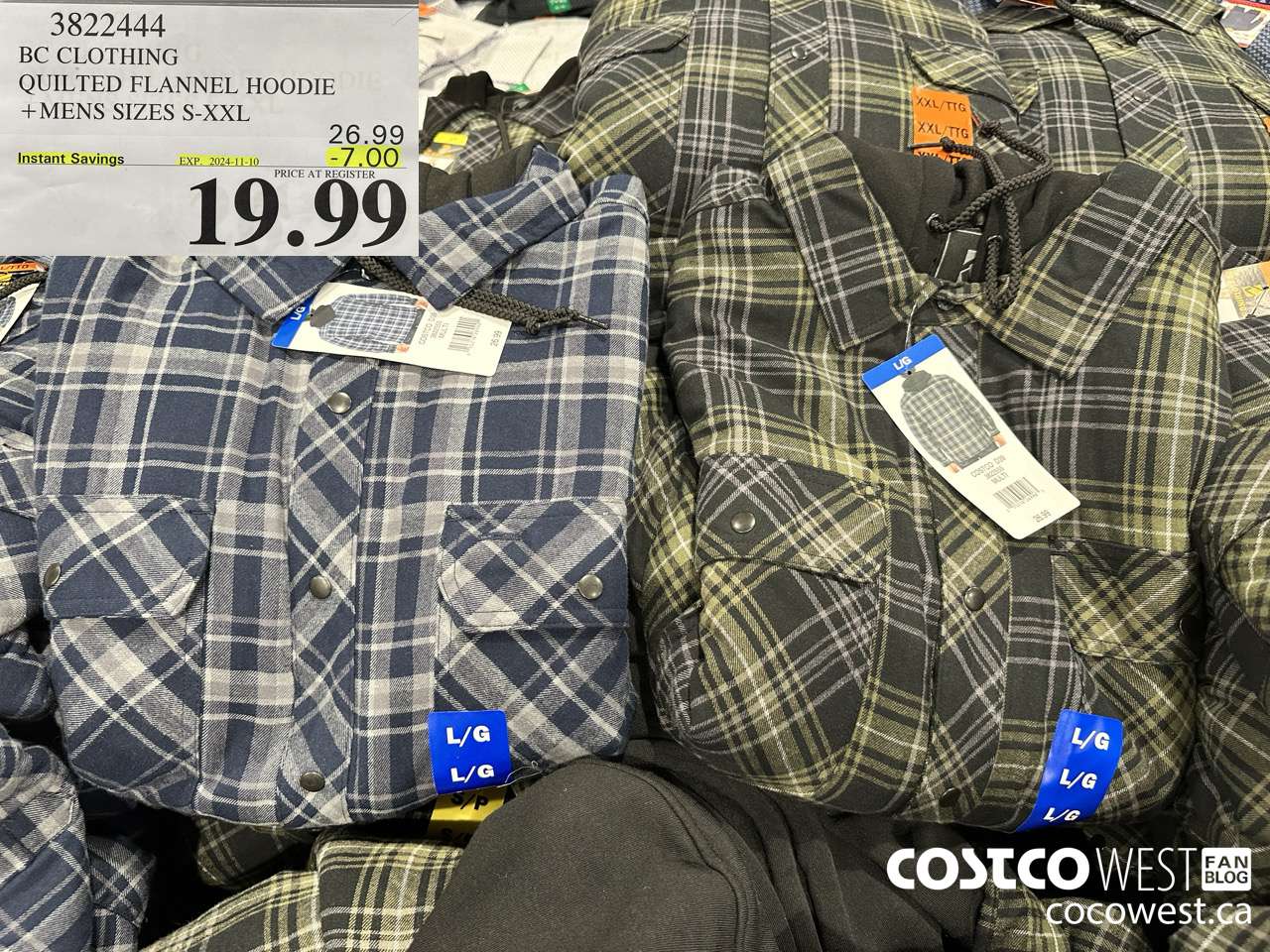 3822444 BC CLOTHING QUILTED FLANNEL HOODIE MENS SIZES S-XXL ($7.00 INSTANT SAVINGS EXPIRES ON 2024-11-10) $19.99