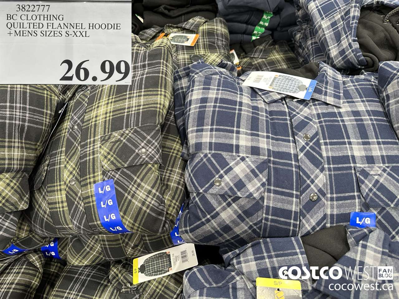 3822777 BC CLOTHING QUILTED FLANNEL HOODIE MENS SIZES S-XXL $26.99